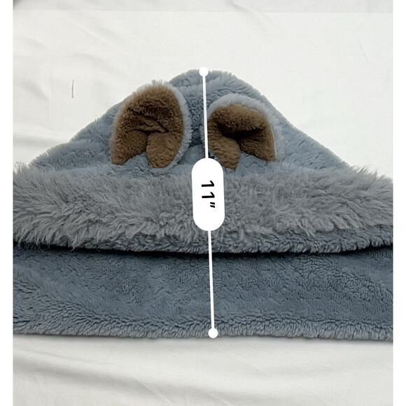 Mona Momo Winter Hooded Scarf Plush Neck Warmer With Cute Bear Ears Blue Gray - Picture 8 of 8
